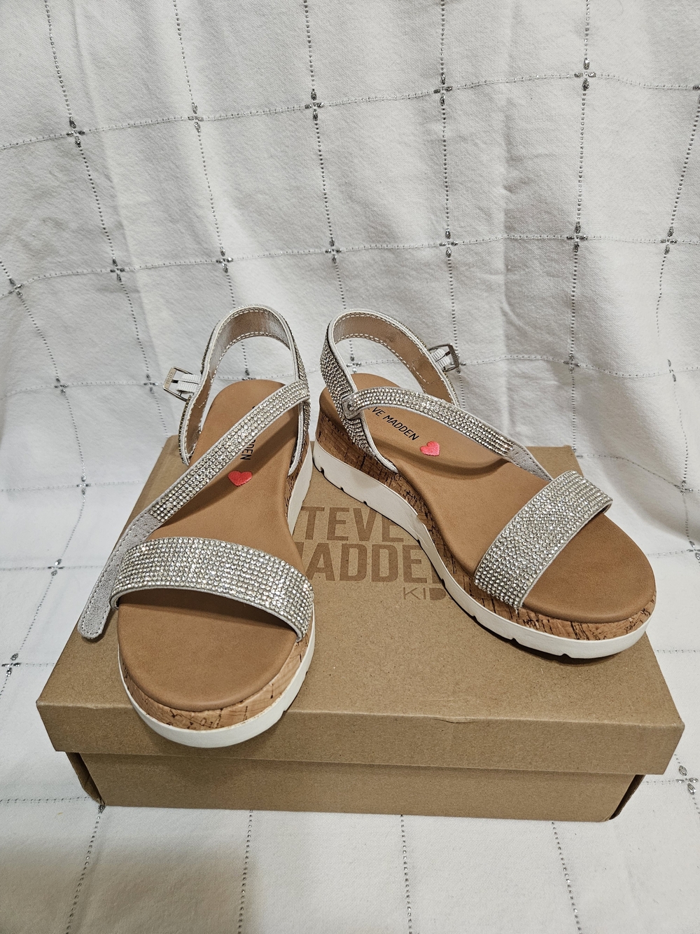 Steve Madden Silver Rhinestone Slingback Platform Sandals - Girld Sz 2